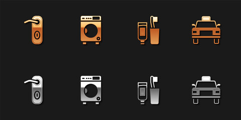 Set Door handle, Washer, Toothbrush toothpaste and Taxi car icon. Vector