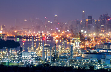 Fototapeta na wymiar Oil Refinery Industry Evening City Backdrop