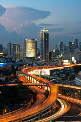 Fototapeta na wymiar Expressway and the city of Bangkok landscape evening top view
