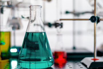 Glass chemical equipment in a chemistry lab