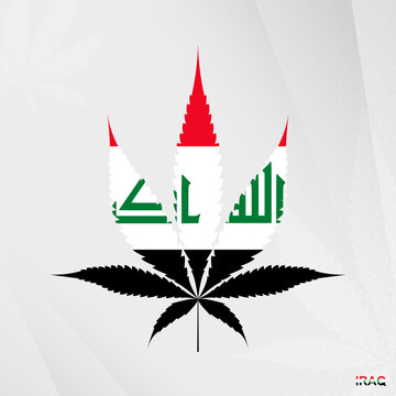 Flag of Iraq in Marijuana leaf shape. The concept of legalization Cannabis in Iraq.