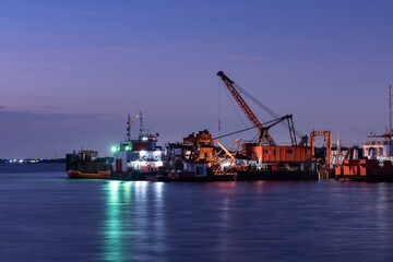 Landscape Evening Shipyard in the sea