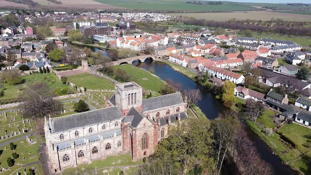 Old church in Haddington, East Lothian and Nungate Bridge view