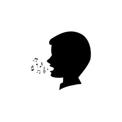 man singing vector on white background. symbol or vector of male head with music notes icon, Flat design illustration, modern vector, man head front view, man's sound