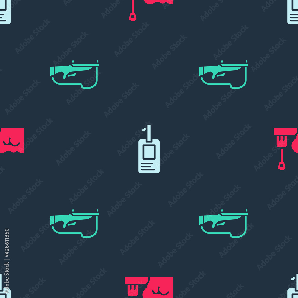 Wall mural Set Shovel in snowdrift, Identification badge and Biathlon rifle on seamless pattern. Vector