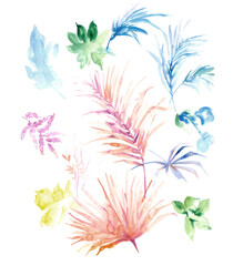 Flowers watercolor illustration.Manual composition.Big Set watercolor elements，Design for textile, wallpapers，Element for design,Greeting card