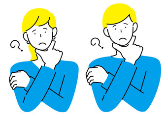 腕を組んで悩む男女のイラスト