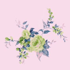 Flowers watercolor illustration.Manual composition.Big Set watercolor elements，Design for textile, wallpapers，Element for design,Greeting card