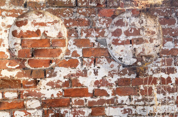 Old red brick building wall close-up