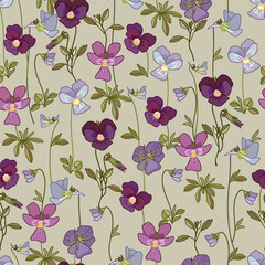 Floral seamless pattern with pansy flowers. Suitable for textiles, wallpaper, wrapping paper, packaging. - 428614307