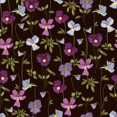 Floral seamless pattern with pansy flowers. Suitable for textiles, wallpaper, wrapping paper, packaging. - 428614339