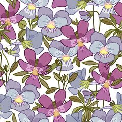 Floral seamless pattern with pansy flowers. Suitable for textiles, wallpaper, wrapping paper, packaging. - 428614357