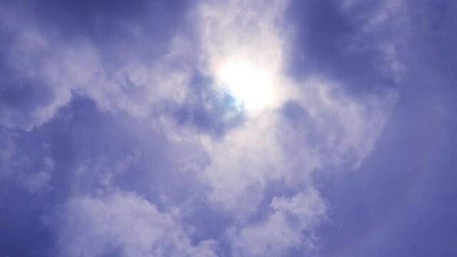Video of Solar eclipse in blue sunny sky with clouds"s