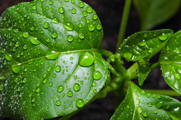 Young green chili pepper leaves