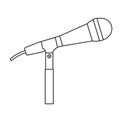 Microphone music vector outline icon. Vector illustration mic radio on white background. Isolated outline illustration icon of microphone music.
