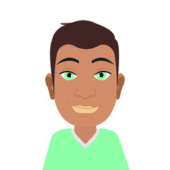 Avatar of a modern cute young guy with blue eyes. The character is isolated on a white background. Male image for printing on clothes, websites, applications. Vector graphics.