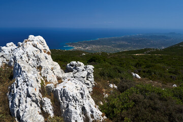 Mountain peaks, rocks and sea on Zakynthos island