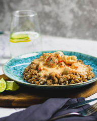 buckwheat grain (greek) with bechamel sause paprika and chicken