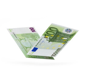 Obraz na płótnie Canvas Two sides of one hundred euro banknotes isolated on white background. 3D illustration 