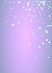 Holographic Polka Celebration Blue Background. Multicolored Transparent Rain Pattern. Flying Illustration. Unicorn Celebrate Postcard.М