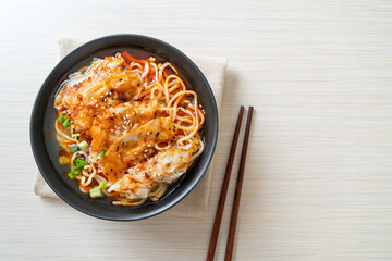 ramen noodles with gyoza or pork dumplings