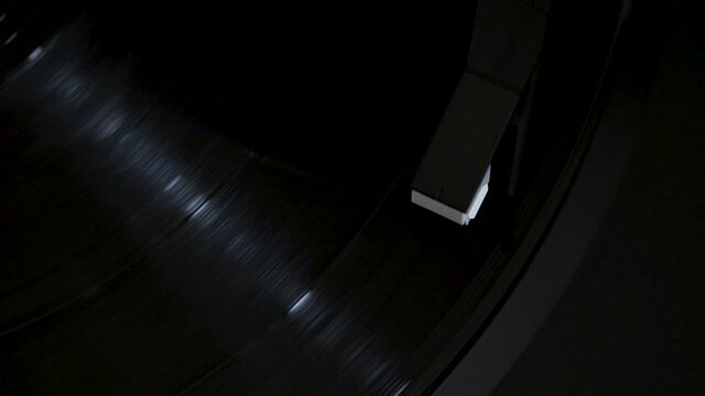 Vinyl record is spinning. Closeup Vinyl vintage player for LP