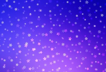 Light Pink, Blue vector pattern with christmas snowflakes, stars.