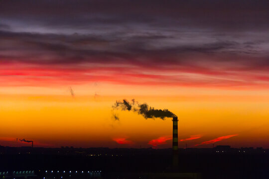 Smoke cityscape sunrise silhouette
