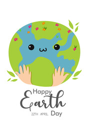 "Happy Earth Day, 22 April" Vector eco illustration for social poster, banner or card for environment safetyWorld map background vector illustration.
