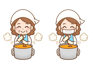 鍋をかき混ぜるおばさんのイラスト素材2