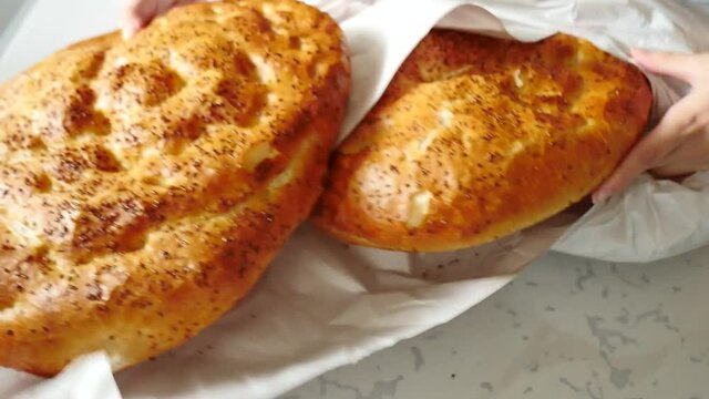 traditional Ramadan pita, crispy Turkish pita, Turkish sesame pita in Ramadan,