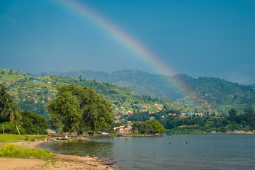 Naklejka na ściany i meble Rainbow on lake Kivu, Rwanda