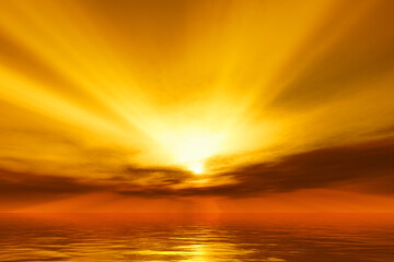 Plakat warm sunset over the ocean with god rays
