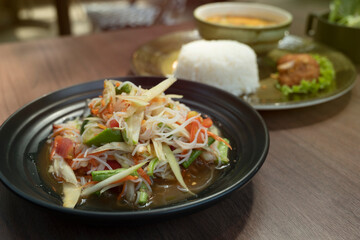 Food and beverages Fresh papaya salad Isan papaya salad in Thai restaurants