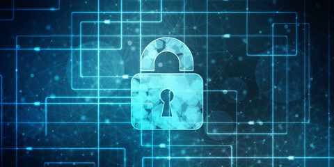 2d illustration Safety concept: Closed Padlock on digital background
