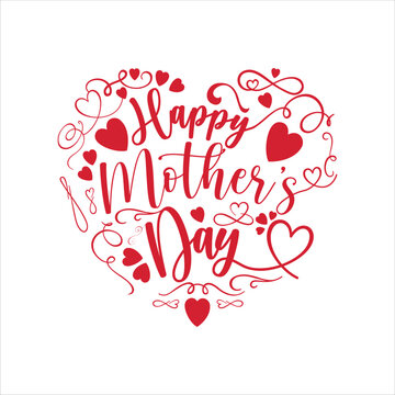 Happy Mother's Day text with flowers isolated on background. Hand drawn lettering as Mother's day logo, badge, icon. Template for Happy Mother's day, invitation, greeting card, postcard.