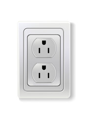 Double outlet or socket. Electric power connector for plugs or power at home vector illustration. Household plastic device for energy and light production isolated on white background