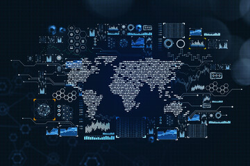 Digital world map with network interface and data information © ImageFlow