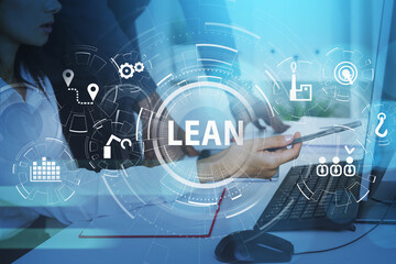 Businessman and businesswoman working together to discover lean