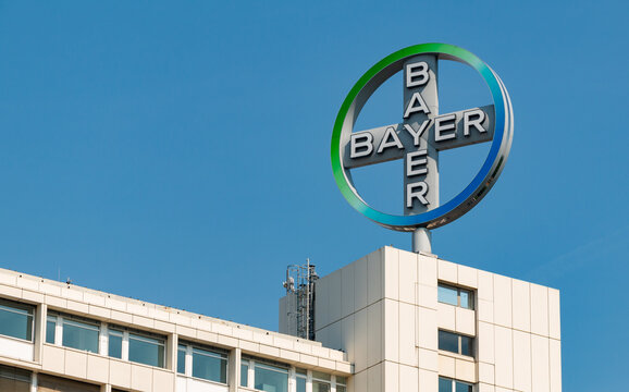 Berlin, Germany - May 23, 2016: A picture of Bayer's logo on top of their Berlin's headquarters.