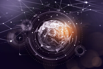 Violet futuristic hud interface over planet Earth. 3d rendering. Elements of this image furnished by NASA