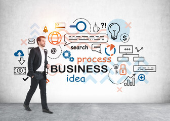 Businessman and network communication icons, business process symbols