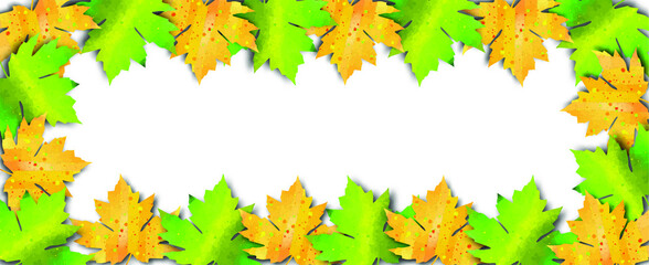 
Vector background with autumn leaves. Maple leaves with watercolor texture. Template for posters, banners, cards, invitations, etc.