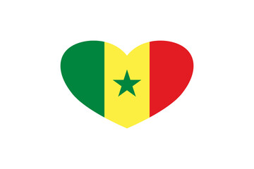 Senegal flag in the heart shape. Isolated on a white background.
