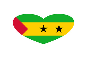 Sao Tome and Principe flag in the heart shape. Isolated on a white background.