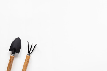 Gardening tools on white background