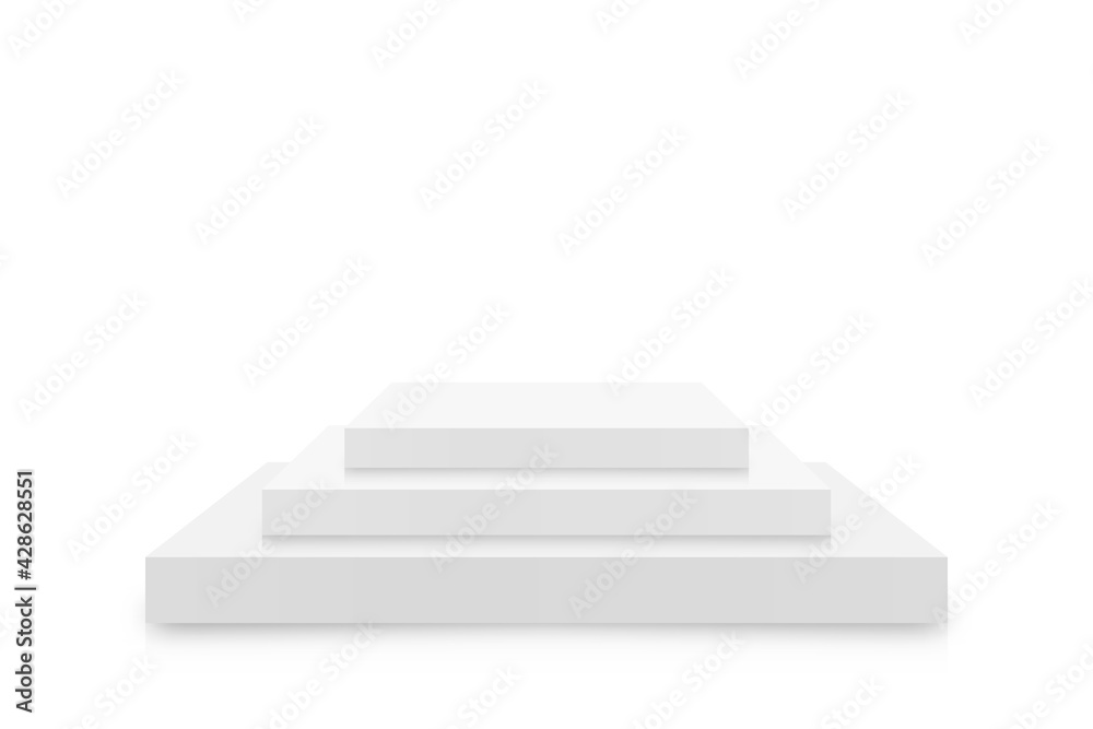 Poster white 3d podium mockup in square shape. empty stage or pedestal mockup isolated on white background.