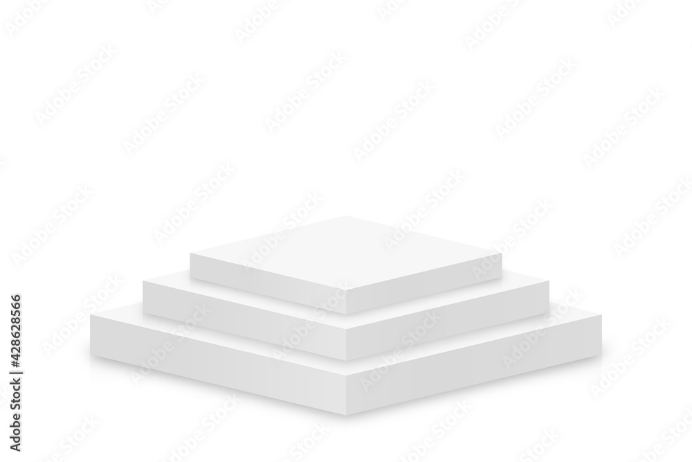 Poster white 3d podium mockup in square shape. empty stage or pedestal mockup isolated on white background.
