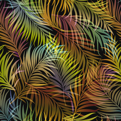 Seamless colorful pattern with rainbow palm leaves.