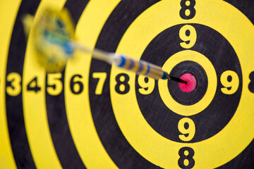 Dart hits bull's eye on target